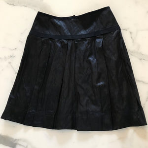 Lida Baday Navy Pleated Flare Skirt W/Ribbon Trim